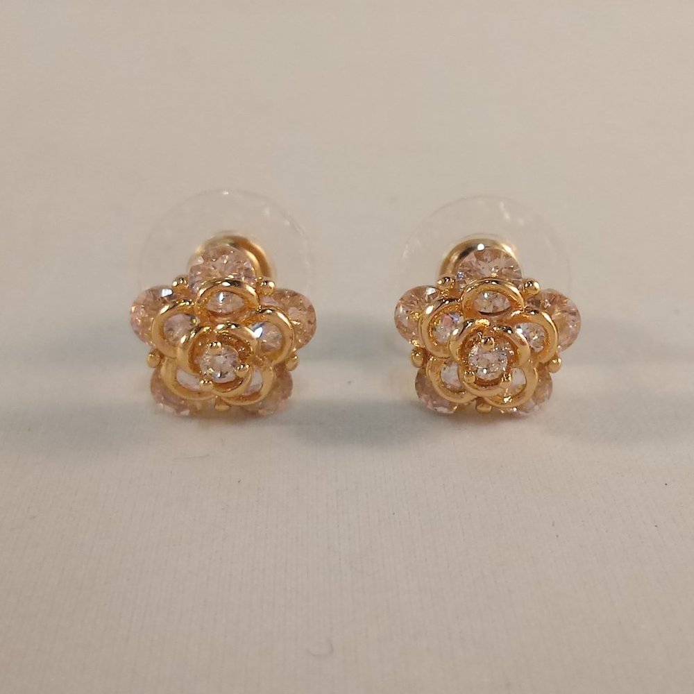 18K Yellow Gold Filled Elegant Rose Flower Diamond Zircon Stud Earrings Gift